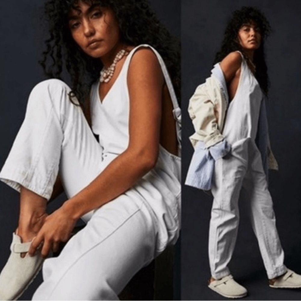 Free People High Roller Jumpsuit in White Denim Size XS - Picture 3 of 3